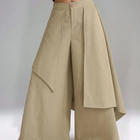 Khaki Casual Women's Asymmetrical Wide Leg Skirt - Picture 5 of 6